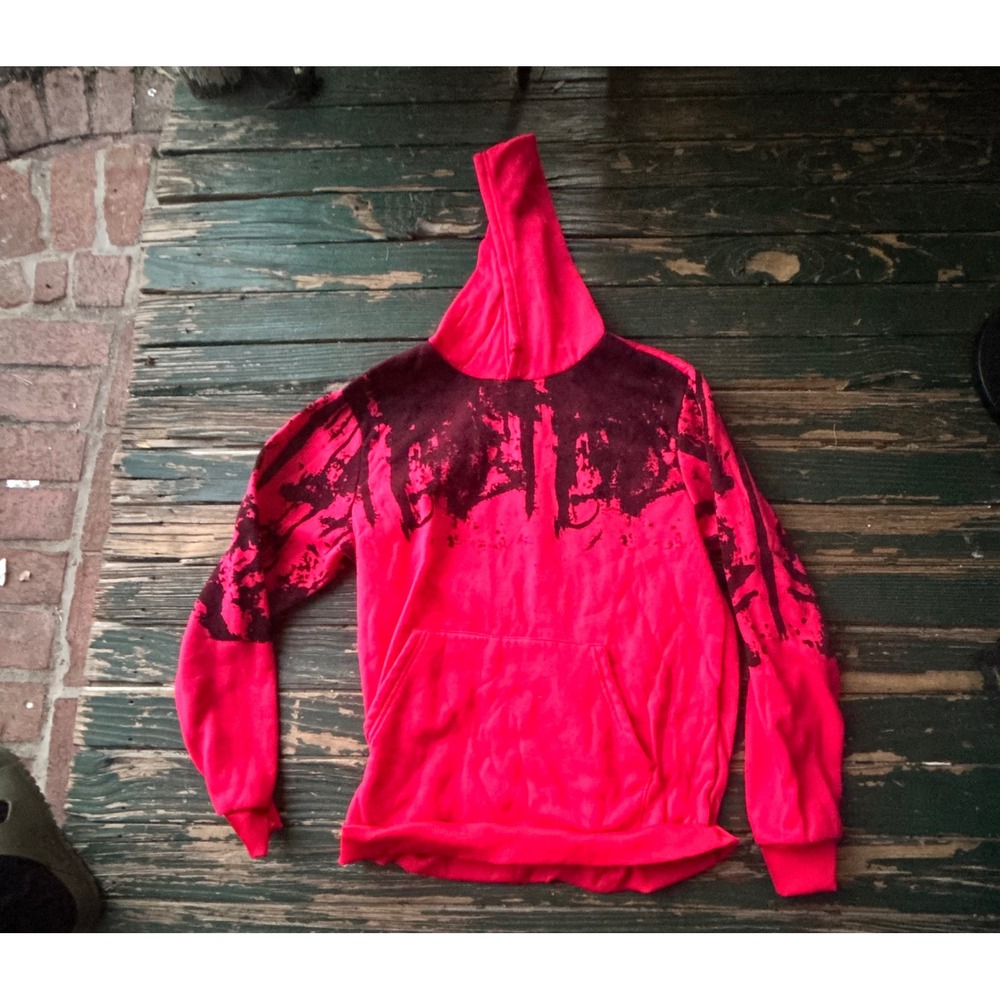 Neon Pink Abstract Graphic Print Hoodie Streetwear Pullover y2k